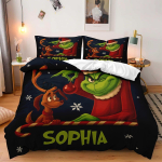 J&otilde;ulutr&uuml;kiga voodipesukomplekt t&auml;iskasvanutele ja lastele, roheliste juustega koletise mustriga tekikott ja padjap&uuml;&uuml;rid 50x75cm, mitu suurust EU Single 135*200cm/53x79in 3pcs