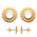 Les Tr&eacute;sors De Lily [Q9946] - Boucles Plaqu&eacute; Or 'Cleopatra' pierre de lune dor&eacute; (tournesol) - 9 mm valge