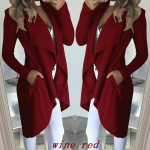 S&uuml;gisene naiste Trenchcoat Solid Cardigan Windbreaker Pealisr&otilde;ivad As&uuml;mmeetriline rev&auml;&auml;rkraega jakk 3XL veinipunane v&auml;rv