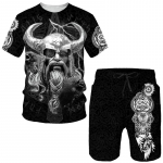 Viking The Raven of Tattoo 3D Prindiga Meeste T-s&auml;rk, Juhuslik l&uuml;hikeste varrukatega Retrostiilis T-s&auml;rgid L&uuml;hikesed p&uuml;ksid Harajuku suvine kaheosaline komplekt M