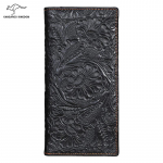 KANGARO KINGDOM vintage meeste rahakott pikk &otilde;huke kahepoolse kaardihoidjaga ehtsast nahast rahakott must