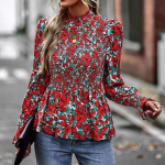 Temperament pikkade varrukatega s&auml;rk Mood &otilde;huke v&ouml;&ouml;koht O-kaelusega topid Kevad-s&uuml;gis naister&otilde;ivad Elegantne lilledega tr&uuml;kitud pluus 24779 S pruun