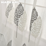 1 TK NAPEARL 10%-20% varjundiga valge l&auml;bipaistev lilledega tikitud hallid lehed t&uuml;lli l&auml;bipaistev kardin elutoa magamistuppa W300cm x L260cm valge