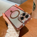 Magsafe'i juhtmevaba laadimis&uuml;mbrise jaoks iPhone'i 14 13 12 11 Pro Max jaoks luksuslik teemantgradient-glitter silikoonist p&otilde;rutuskindel kate for iphone 11 pro roosa