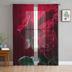 Punane roosi lill Roheline taim Kaunid l&auml;bipaistvad kardinad elutoa jaoks magamistoa kaunistamiseks akna Voiles hommikune t&uuml;llkardin 1 PCS W100XH250cm