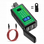 4,8A mootorratta USB-laadija SAE-USB-adapter koos voltmeetri ja sisse-/v&auml;ljal&uuml;litiga, 3 paigaldusvalikut Veekindel kiirlahutuspistik telefoni tahvelarvuti GPS-i jaoks 6x3x2cm roheline/must