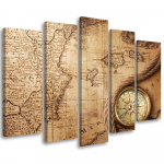 Viieosalise pildiga l&otilde;uenditr&uuml;kk Vana Maailma kaart Retro 100x70 pruun