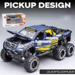 1/24 Scale X-Class 6x6 maastikuautod DieCast metallist mudelautod, pikap Monster Trucks m&auml;nguasja &uuml;mberehitatud mudelauto heli ja valgusega lastele vanuses 3 aastat ja vanemad 1/24- 20.4x10.2x8.8cm sinine