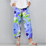 Meeste mood vabaaja p&uuml;ksid lahtised laiad s&auml;&auml;red T&ouml;&ouml;riided tasku Lillad lilled ja rohelised lehed XS sinine