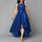 Naiste moekokteil, pidulik swing, pikk vintage lilleline pitskleit Naine, naiste balli&otilde;htu hi-Lo kleidid pruutneitsi pulmakleit XXXXL sinine