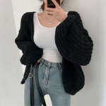 S&uuml;gistalvine kardigan kootud naiste kampsun vabaaja Korea vintage Harajuku latern varrukas naiste topsmantel Lazy Wind Y2k kampsunid 23328 One Size must