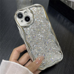 Luksuslik galvaniseeritud Silver Glitter Drop kleepuv &uuml;mbris iPhone 15 14 13 12 11 Pro Max XS XR k&otilde;ikeh&otilde;lmavad kukkumiskaitse&uuml;mbrised iPhone 15 Pro Max