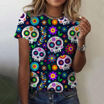 Moodne v&auml;rvilise koljuga naiste T-s&auml;rk Graafiline 3D-prinditud l&uuml;hikeste varrukatega Suvine &uuml;lisuur pol&uuml;esterkiust riided 3XL