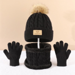 3tk/komplekt Laste talvesoojad &uuml;hepallilised pompoonid, kootud m&uuml;ts, sallikindad poistele ja t&uuml;drukutele, soe ja k&uuml;lmakindel &uuml;likond 51cm-56cm must