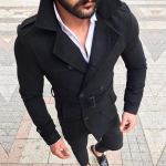 Meeste mood Slim Fit pikkade varrukatega &uuml;likond Top jakid Trench mantel Mehed s&uuml;gistalv L must
