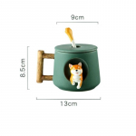 Armas koomiksiloom Shiba Inu keraamiline kruus Loominguline meeste ja naiste paar kaanega lusikaga joogivee kohvitass roheline