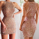 Varrukateta tutiga &otilde;lgade v&ouml;&ouml; pingul puusa m&auml;hitav kleit naiste litritega dekooriga minipliiatskleit kokteilipeoks S