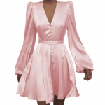 Suvised kevadkleidid naistele Latern Varrukatega V-kaelusega &otilde;hukesed minikleidid Elegantne moodne n&ouml;&ouml;biga kleit Vestidos S roosa