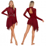 Naiste l&auml;ikivast kivist v&otilde;rgust iluuisutamiskleit, pikkade varrukatega l&uuml;&uuml;riline tantsuriiete kost&uuml;&uuml;m S kuninglik sinine v&auml;rv