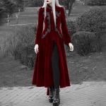 Moodne naiste pikkade varrukatega keskaegne keebimantel gooti stiilis Steampunk viktoriaanlik trepimantel T&otilde;mblukuga sametjakk M veinipunane v&auml;rv