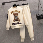 S&uuml;gisene naiste multifilmi spordir&otilde;ivaste &uuml;likond vabaaja dressid naistele, s&uuml;gisene 2-osaline komplekt, pullover, lapiline p&uuml;ksikomplekt, r&otilde;ivad L aprikoosi