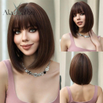 ALAN EATON Brown Highlight Bob parukad koos tukkidega L&uuml;hike sirge parukas Naturaalse segav&auml;rviga juuksed naistele S&uuml;nteetiline parukas igap&auml;evaseks peoks