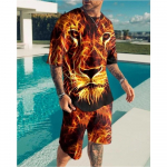 Suvine metsik L&otilde;viprint Meeste Komplektid P&otilde;hjuslikud meeste riided Suured Ts&auml;rk Rannap&uuml;ksid Spordir&otilde;ivad O-kaelusega Spordidressid &Uuml;likonnad Riided S