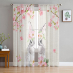 Lihav&otilde;ttep&uuml;hade akvarell Rabbit Cherry Blossom t&uuml;llkardinad elutuppa Magamistoa Voile L&auml;bipaistev kardinaaken Kodukaunistuse kardinad 135W x 114H(cm)