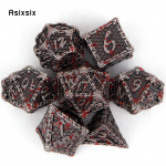 7 tk h&otilde;bepunase kala kaaluga metallist t&auml;ringud t&auml;ismetallist mitmetahuline t&auml;ringukomplekt, sobib rollim&auml;nguks RPG lauam&auml;ngu kaardim&auml;nguks mitmev&auml;rviline