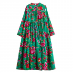 XITAO Vintage Prindiga Kleit Kontrastv&auml;rvi Mood Etnilise Stiiliga Naiste pikkade varrukatega lahtised naised HQQ2218 One Size roheline