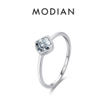 MODIAN 925 Sterling h&otilde;bedane smaragdl&otilde;ikeline ruudukujuline CZ moes&otilde;rmus Klassikaline lihtsa disainiga peen ehted t&uuml;drukutele naistele j&otilde;ulukingid 5 h&otilde;be