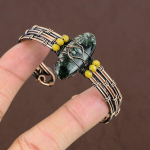 Natural Seraphinite Gemstone Handmade Copper Wire Wrap Cuff Bangle Adj. e0f14