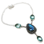 Natural Labradorite, Apatite Handmade 925 Sterling Silver Necklace 18 a2l48