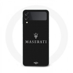 Coque Samsung Galaxy Z Flip3 maserati blanc fond carbonne