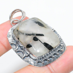 Natural Black Rutile Gemstone Handmade 925 Sterling Silver Pendant 2.01 b0o44