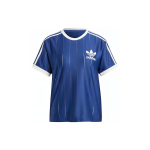 Adidas Originals triibulise logotr&uuml;kiga &uuml;mmarguse kaelusega laia l&otilde;ikega t-s&auml;rk naistele Topid Tumesinine IR7466 XS