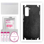 apgo Protective Skin Sticker for the back+sides compatible with Tecno Pop 5 Pro, Full Wrap Film, Foil, Vinyl - Pattern Black Leather