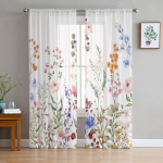 Sinililled Valge t&uuml;ll L&auml;bipaistvad kardinad elutoa kaunistamiseks Magamistoa kardinad K&ouml;&ouml;k Voile Organza kardinad 135W x 114H(cm)