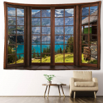 M&auml;gede ja j&otilde;gede imitatsioon akende maastik Gobel&auml;&auml;n Seinaripp Looduskunsti maastik Boheemlaste toakaunistus Taustkangas 95x70CM