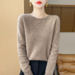 Naiste &uuml;mara kaelusega kampsun Qinghe ka&scaron;miir 30% ka&scaron;miir 70% vill naiste s&uuml;gistalvine ka&scaron;miir pullover pehme ja soe XL pruun