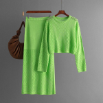 S&uuml;gistalv Lazy Wind lahtine O-kaelusega pullover kampsun, naiste &uuml;hev&auml;rviline pikkade varrukatega kootud laia s&auml;&auml;rega p&uuml;ksid, kaheosaline komplekt One Size
