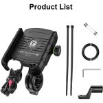 Mootorratta telefonihoidja laadija, USB/QC 3.0 pesa koos l&uuml;litiga, 360&deg; veekindel, USB-laadija, alumiiniumist juhtraud/vaatepeegel 3,5&ndash;6-tollistele telefonidele 9*6.8*1.5cm must