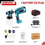ONEVAN 1000 ml juhtmeta elektriline pihustusp&uuml;stol kaasaskantav v&auml;rvipihusti auto m&ouml;&ouml;bli teraskattega &otilde;huhari Makita 18 V aku jaoks 2 Battery-EU
