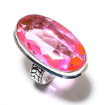 Pink Topaz Gemstone Handmade 925 Sterling Silver Gift Jewelry Ring Size 9 o9u75