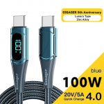 Essager 100 W USB C kuni USB Type C kaabel PD kiirlaadimine 4.0 kiirlaadimine Xiaomi Mi11 Samsung Macbook iPadi USB-C laadija juhe jaoks 1m 100W C-C Cable sinine