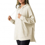 S&uuml;giskevadine naiste kapuuts, suur tasku, pingutusn&ouml;&ouml;riga kapuutsiga vaba l&otilde;hikuga &auml;&auml;ris, puhast v&auml;rvi vahvlitekstuuriga kootud vaba spordiriiete topp L pruun