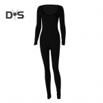 Naiste kombinesoon &otilde;mblusteta &uuml;mmarguse kaelusega, tagumikuga &uuml;les t&otilde;stetud k&otilde;hn &uuml;hev&auml;rviline kokkusurumine &uuml;hev&auml;rviline pikkade varrukatega elastsed pikad jooga kombinesoonid. XL must