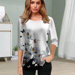 Naiste Pluus 3D Hortensia Prindiga Lille Poole Varrukaga Topid Suvised Vabaaja Topid Prinditud &Uuml;mara Kaelusega Poole Varrukaga T-s&auml;rk XS roosa