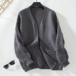 S&uuml;gistalvine vintage avara pikkade varrukatega &uuml;hev&auml;rviline kardigan trikotaaž V-kaelusega kampsun S khaki