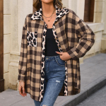 Lahtised vabaaja pl&uuml;&uuml;sruudulised p&otilde;hijakid, harjatud ruuduline pikkade varrukatega tuulejope naistele S khaki